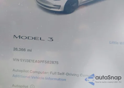 2023 Tesla Model 3 Rear-Wheel Drive z USA, uszkodzony, nr VIN 5YJ3E1EA9PF582875